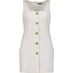 BUTTON-EMBELLISHED METALLIC TWEED MINI DRESS IN WHITE