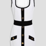 Balmain Short Buttoned Two-Tone Knit Strap Dress