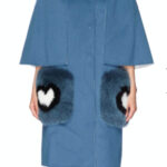 FENDI HEART PRINT FUR POCKET MELTON CAPE COAT