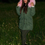 Mr & Mrs ItalyShort Green Pink Fur Trim Parka